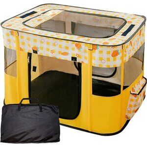 Portable Pet Playpen Medium Yellow Foldable Dog Cat Pen